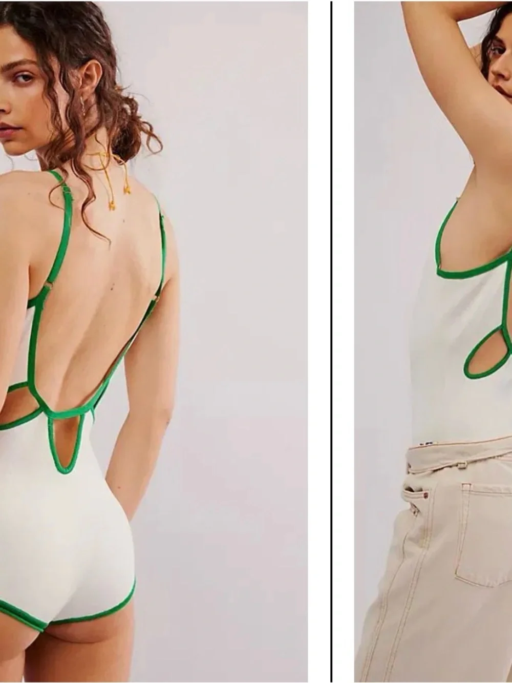 Free People White Bodysuit with Green Trim